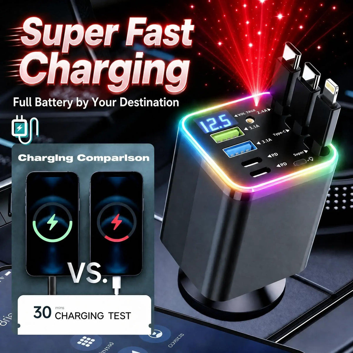 Super-fast Charging 7-in-1 Car Phone Charger