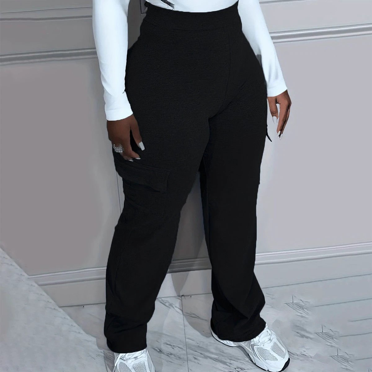 Plus Size Solid Color Simple cargo  Knitted Women's Trousers