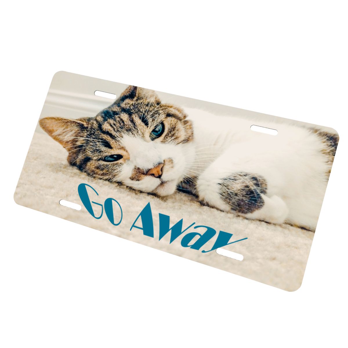 Sleepy Cat says Go Away Aluminum License Plate (Made in USA)
