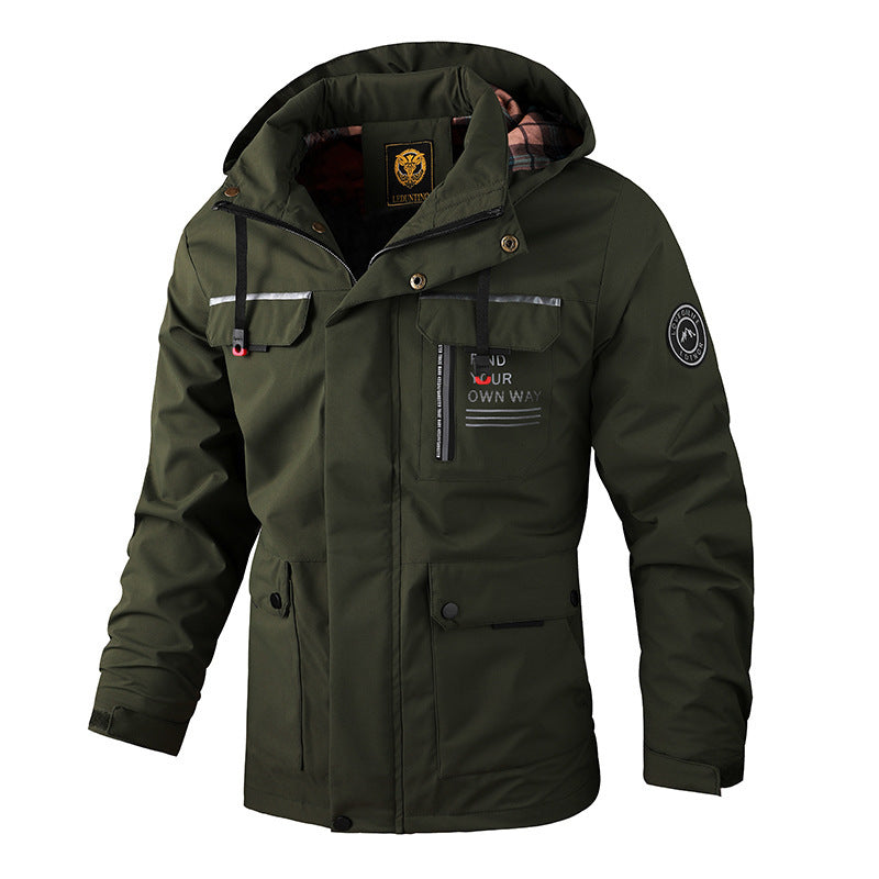 Chaqueta cortavientos informal de moda para hombre, chaqueta con capucha, impermeable, para exteriores, de caparazón blando, abrigo de invierno, ropa abrigada y gruesa