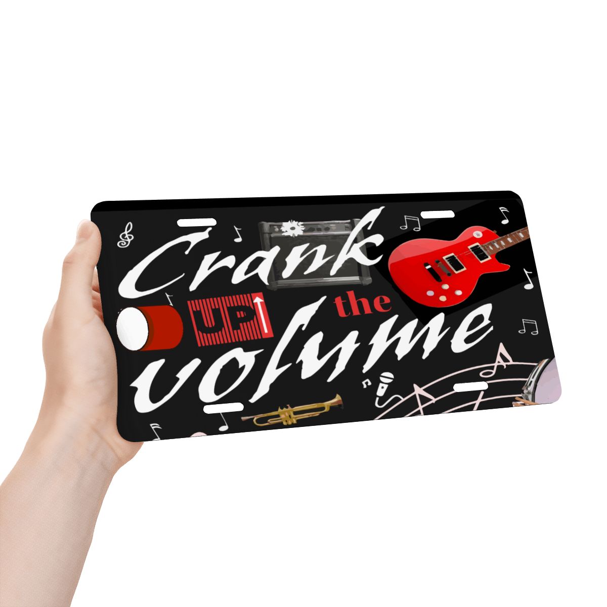 Crank Up the Volume Music Black Aluminum License Plate (Made in USA)