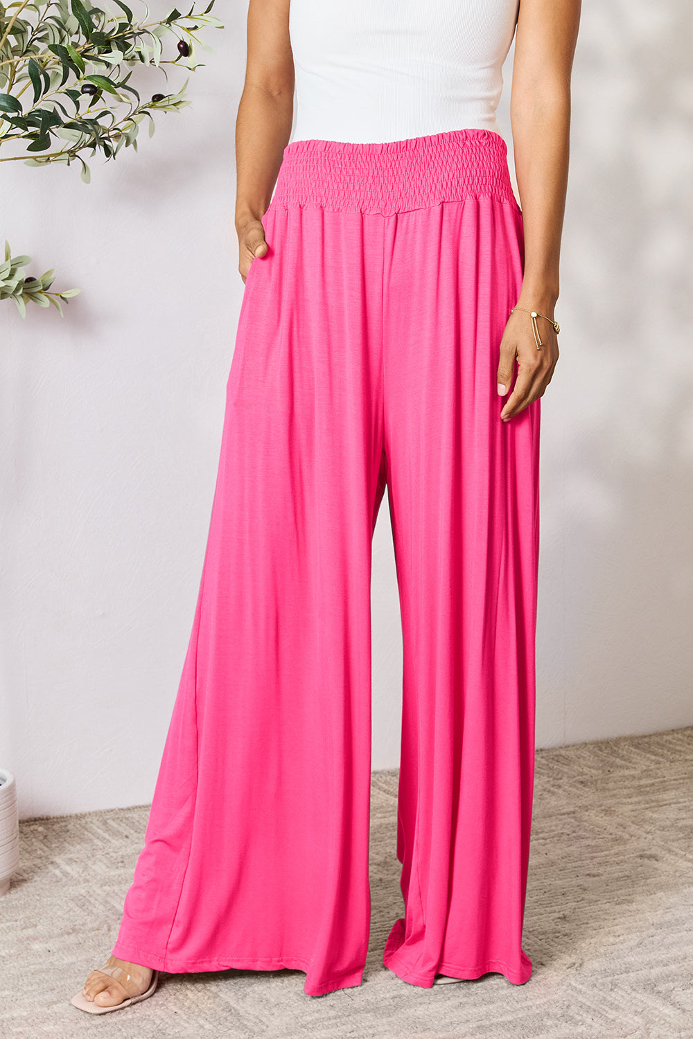 Pantalón ancho de talle alto fruncido de cuerpo entero Double Take