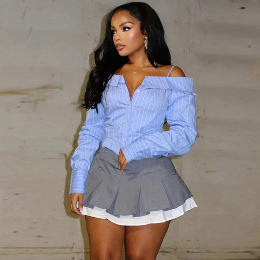 Camisa de manga larga con hombros descubiertos para mujer estilo "Hot Girl"