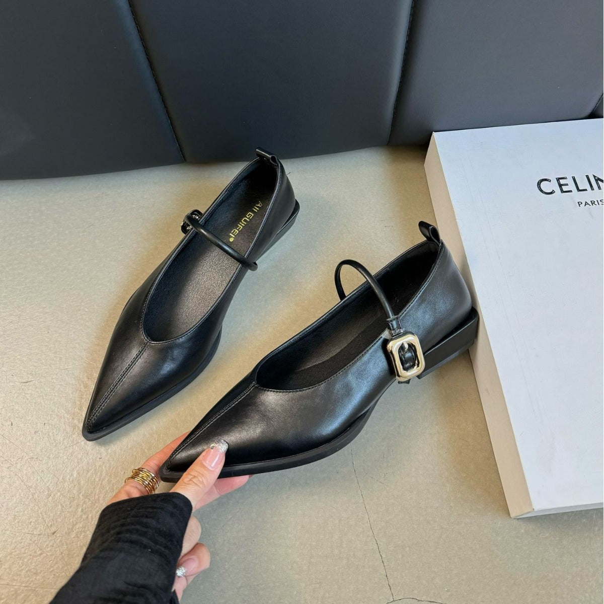 Women's Chunky-Heeled French-Style Retro Pointed-Toe Mary Jane Dress Heels