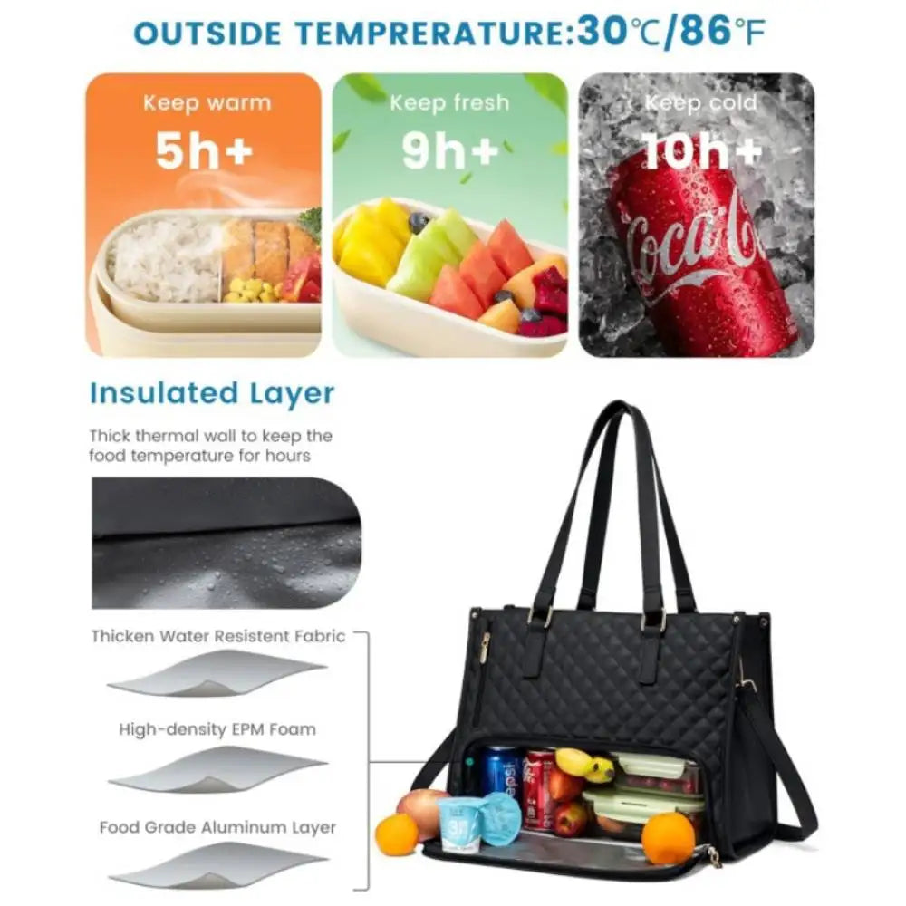 Women's Quilted Insulated Lunch Tote Bags
