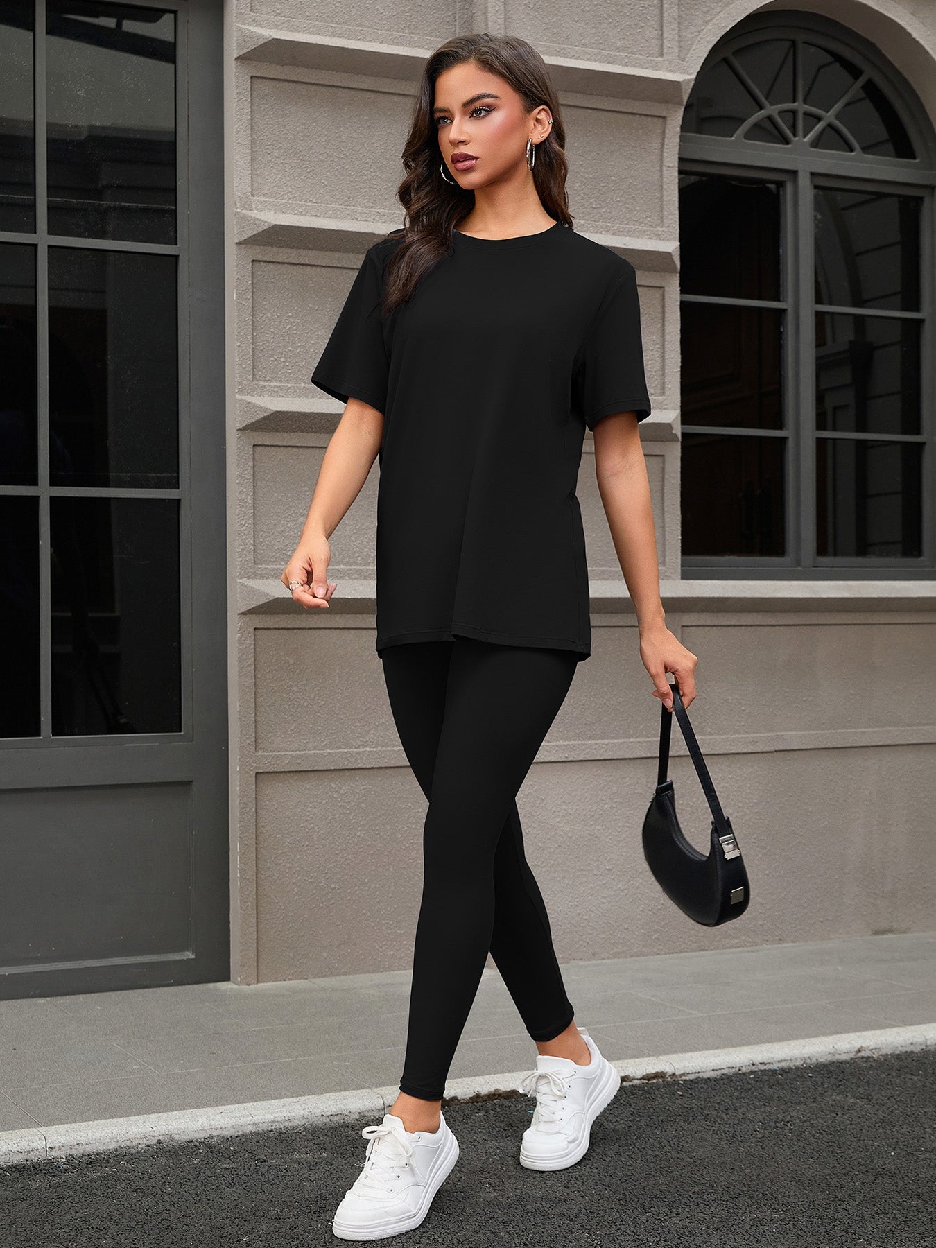 Conjunto de Tres Piezas, Top de Manga Corta de Cuello Redondo y Conjunto de Pantalones Cortos y Largos, Ropa Deportiva e Informal. Consulte la tabla de tallas en "más detalles"