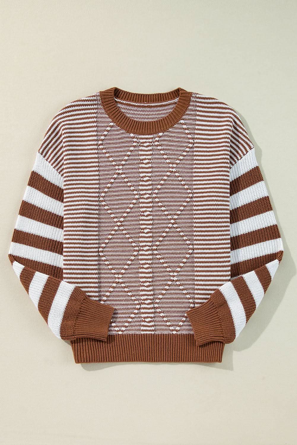 Cotton Blend Striped Sweater | Love Salve Brown