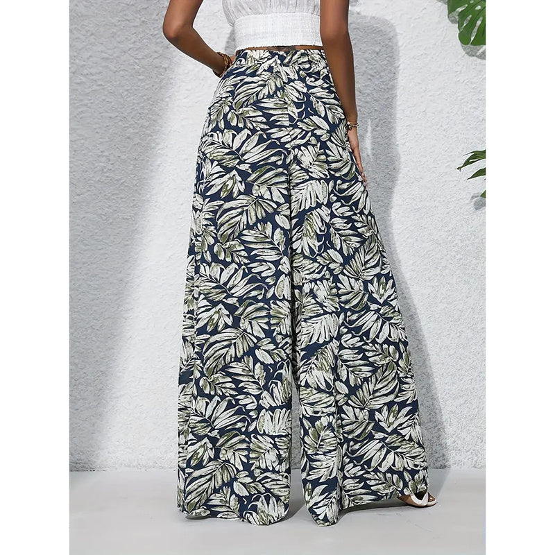 Pantalones palazo de mujer estampados de tiro alto y pierna ancha