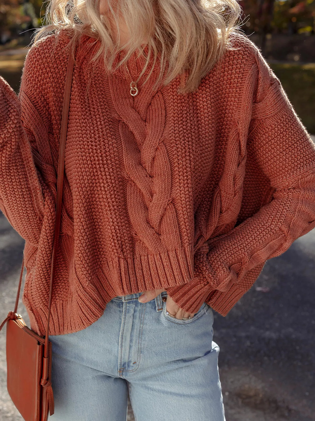 Cable-Knit Chunky Fit Slouchy Textured Sweater