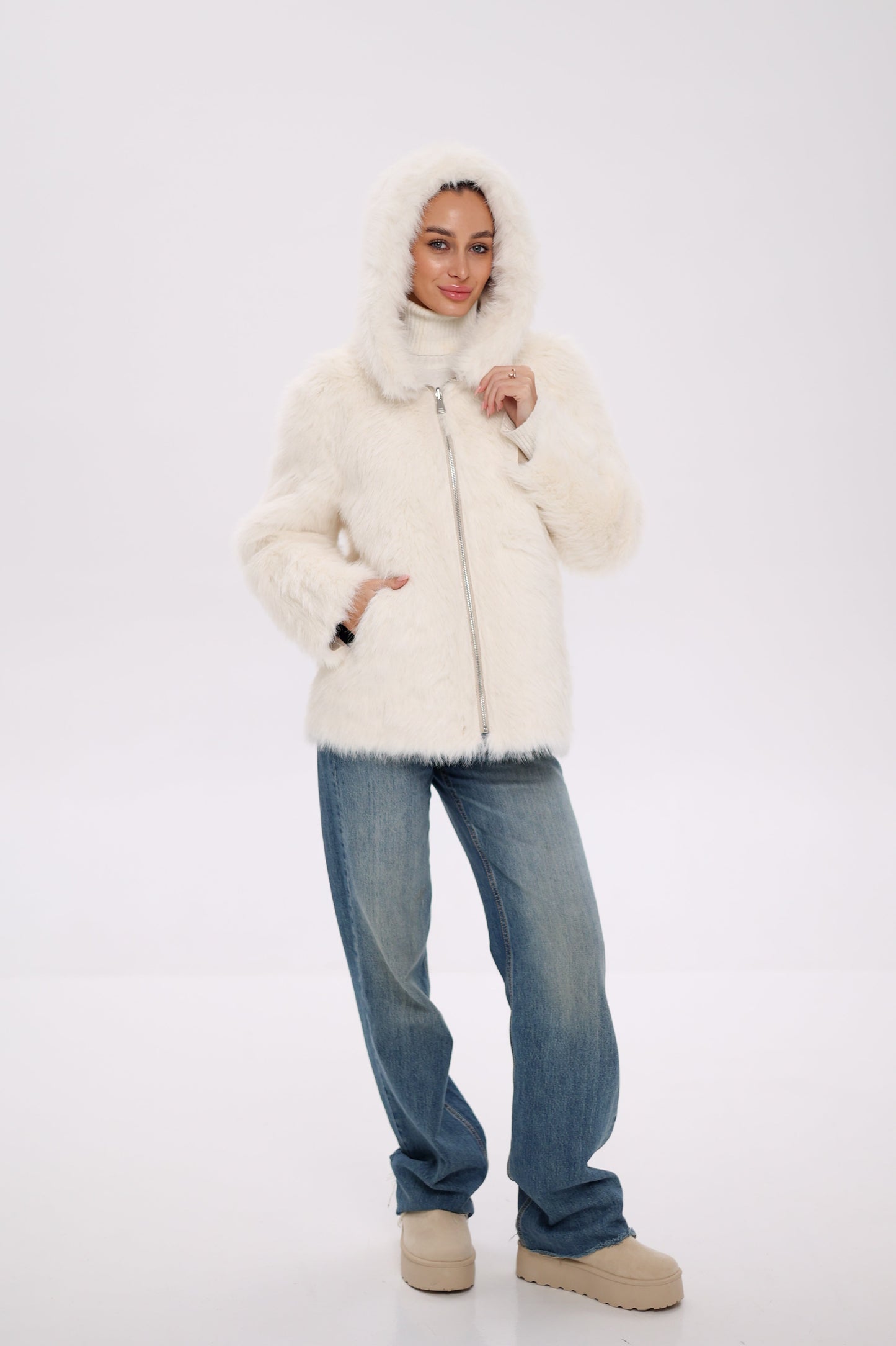 ⇆ Chaqueta Reversible con Capucha de Mezcla de Lana