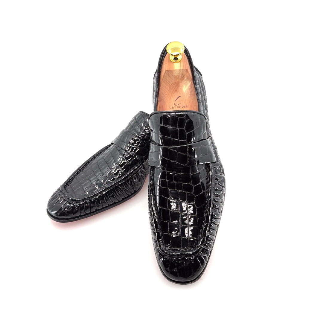 C Collection Croco Embossed Leather Loafer - Black