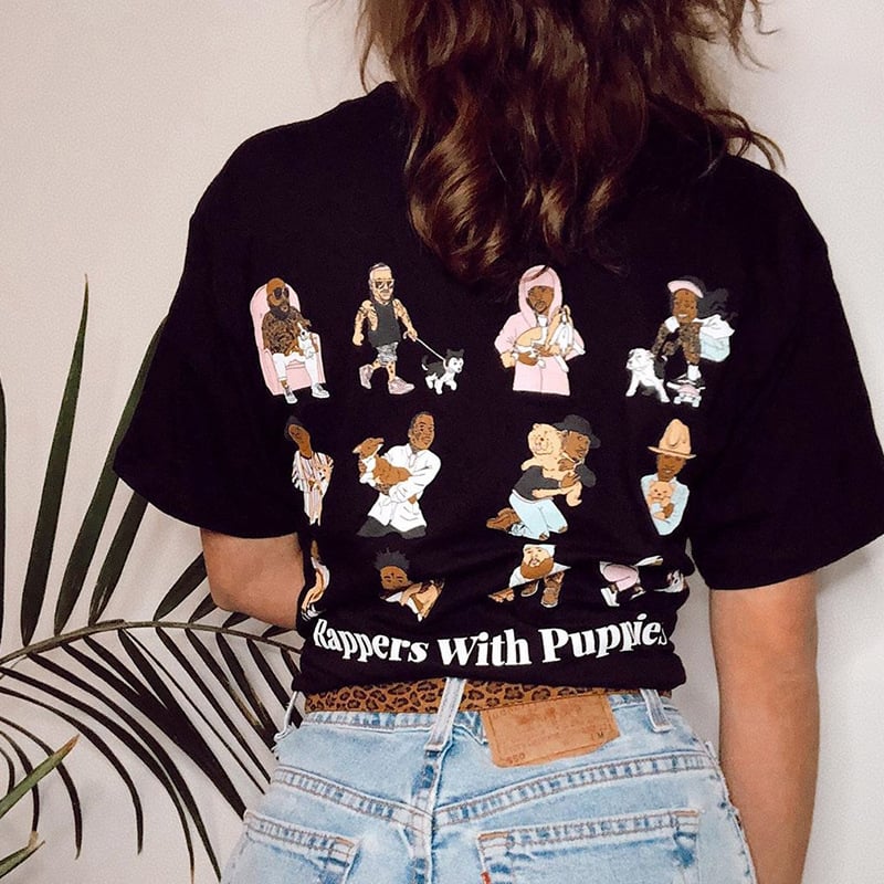 Vintage Black Back Printed Short-Sleeved T-Shirt