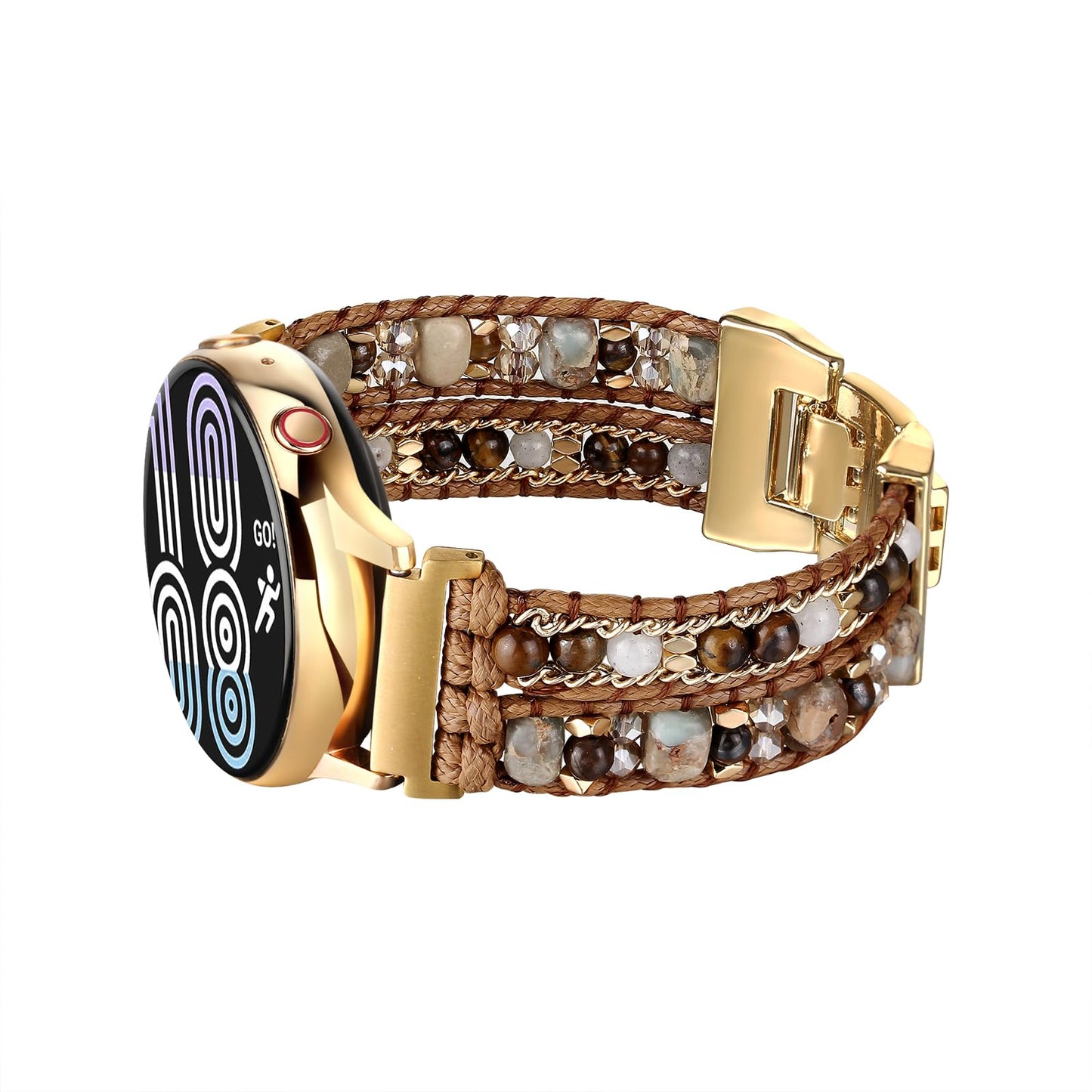 CHARMINGO 20mm Boho Beaded Watch Band Compatible with Samsung Galaxy Watch 7/6/4/5/Active 2 Watch Band 40mm 44mm/Galaxy Watch 5 Pro 45mm/Watch 3 41mm/Watch 4 Classic 42mm 46mm Wrap Bracelet Watch Strap for Women Men Brown Bead