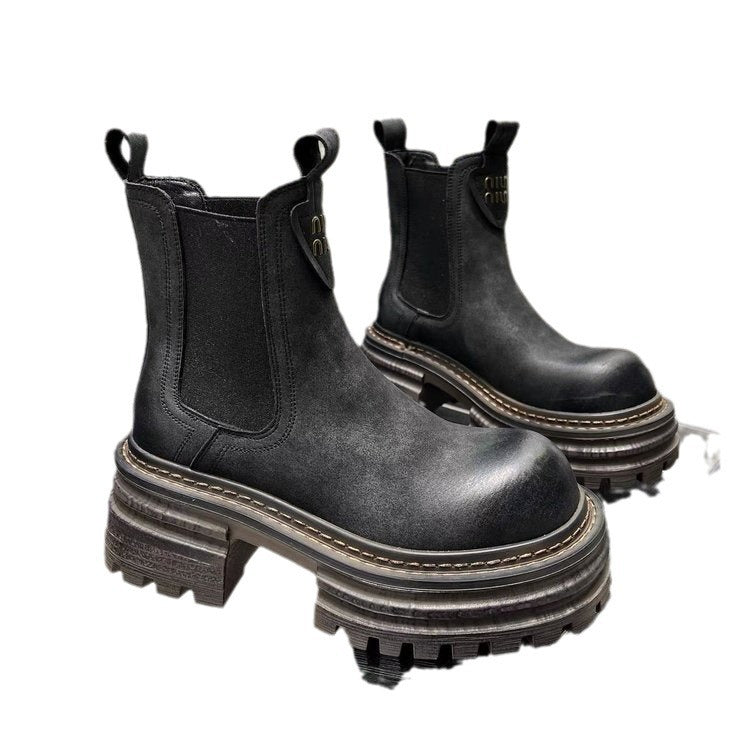 Women's British Style Retro Chunky Heel Boots