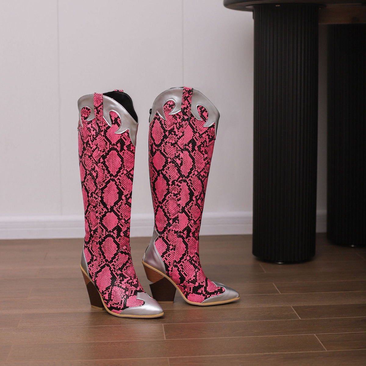 Fashionable Patchwork Leather Knee-high Boots