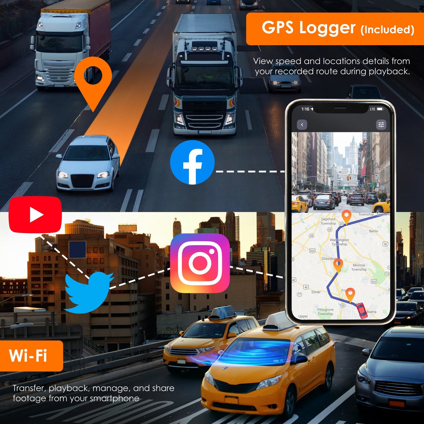 RexingUSA M2 MAX – Cámara de salpicadero de espejo de 2 canales con pantalla táctil IPS de 12”, 4K + 1080p, Wi-Fi, GPS, ADAS, grabación en bucle, cámara de respaldo, modo de estacionamiento, detección de colisiones