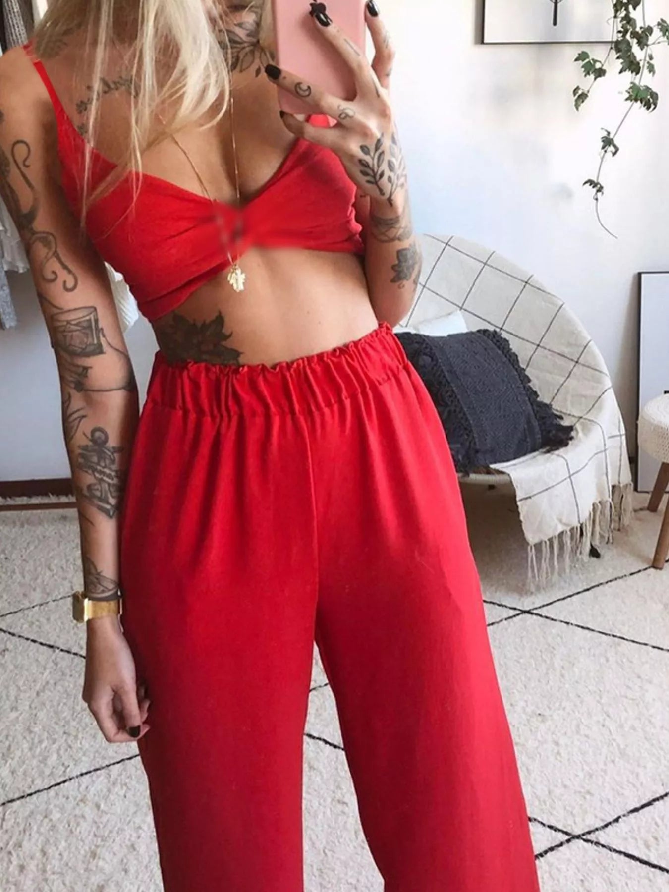 Conjunto de Top y Pantalones con Estampado Mariposa Bohemio
