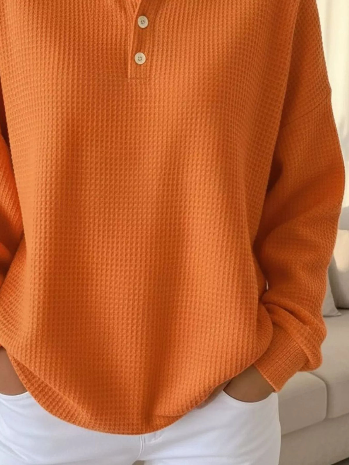 Full Size Waffle Knit Button Detail Sweatshirt Plus Size