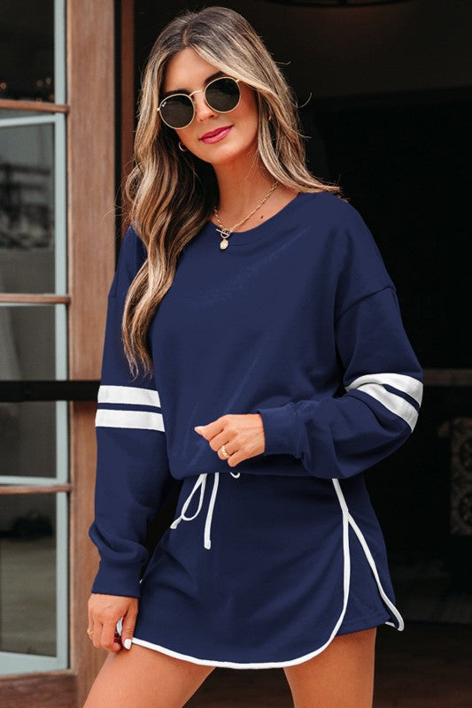 Conjunto de jersey y minifalda Varsity Stripe