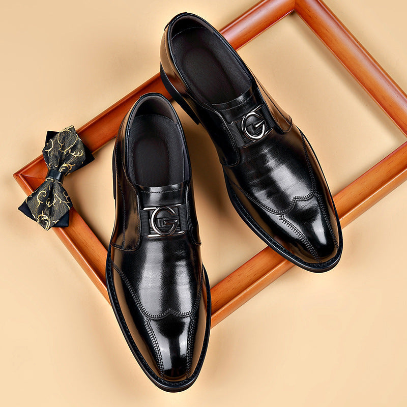 Men's Casual Business Embroidered Pointed Leather Shoes