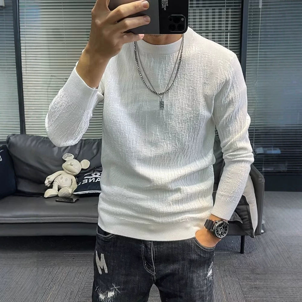 Mens New FallWinter Loose-Fit Crew-Neck Long-Sleeve Knit Sweater