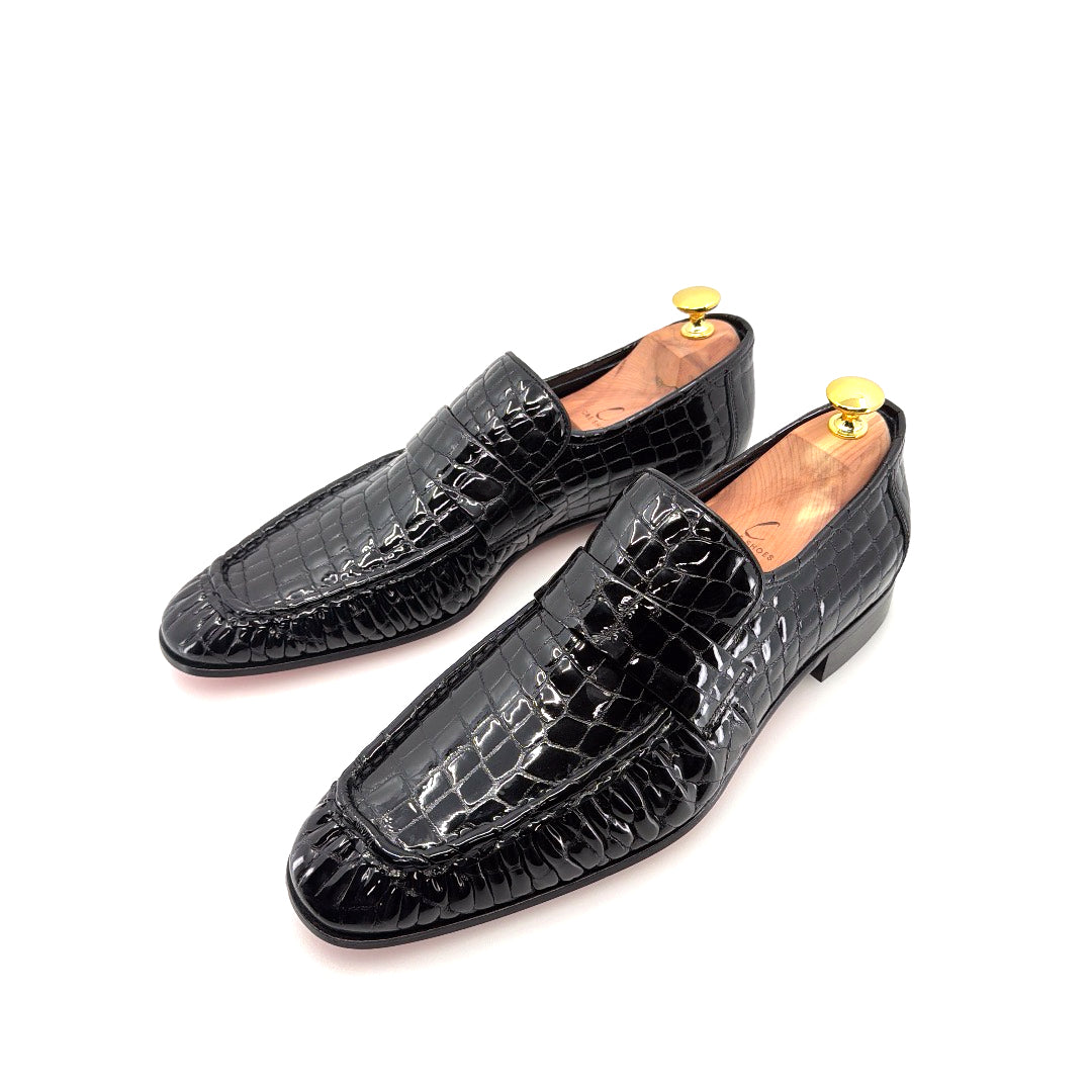 C Collection Croco Embossed Leather Loafer - Black