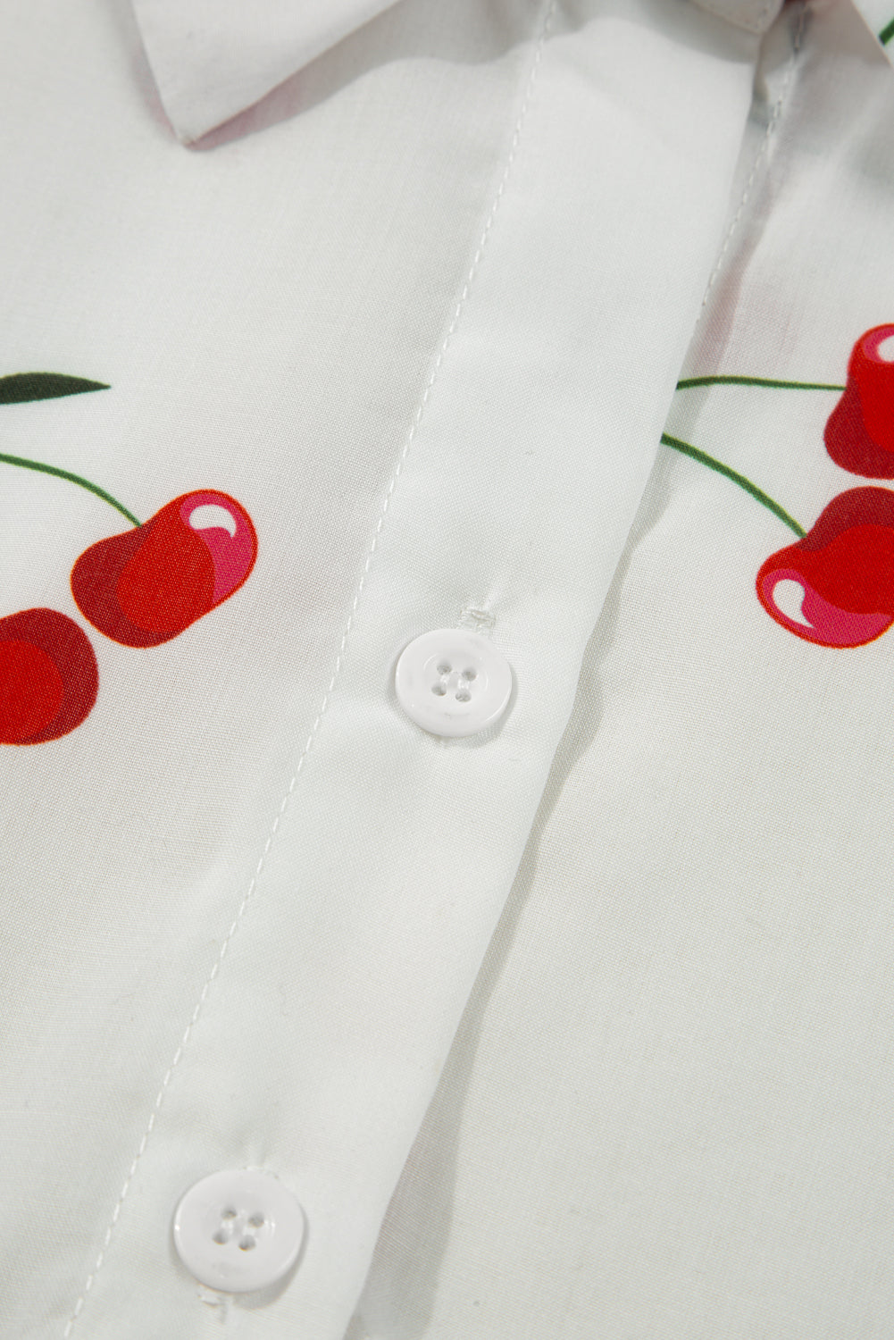 Blusa con cuello, manga con volante, estampado de cerezas blancas y detalle de volantes, estilo babydoll