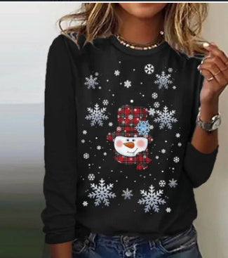 Suéter Holgado Estampado Muñeco de Nieve – Tejido Informal Navideño para Mujer