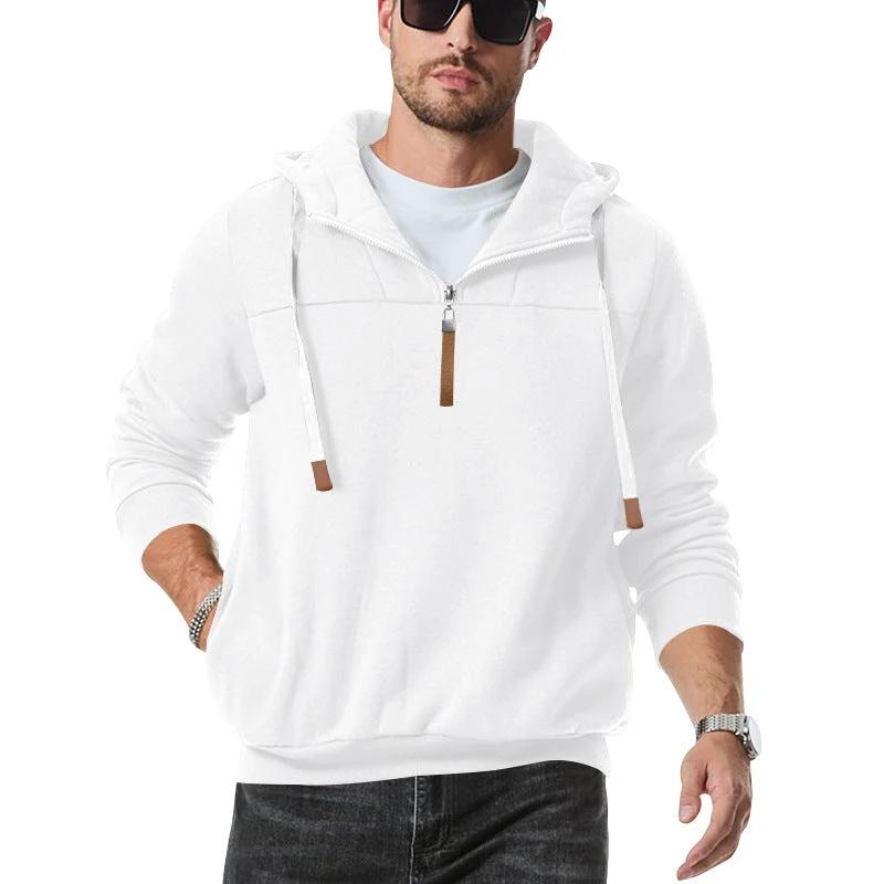 Men's Heavy Fleece-lined Half-zip Sporty Casual Hooded Sweatshirt
