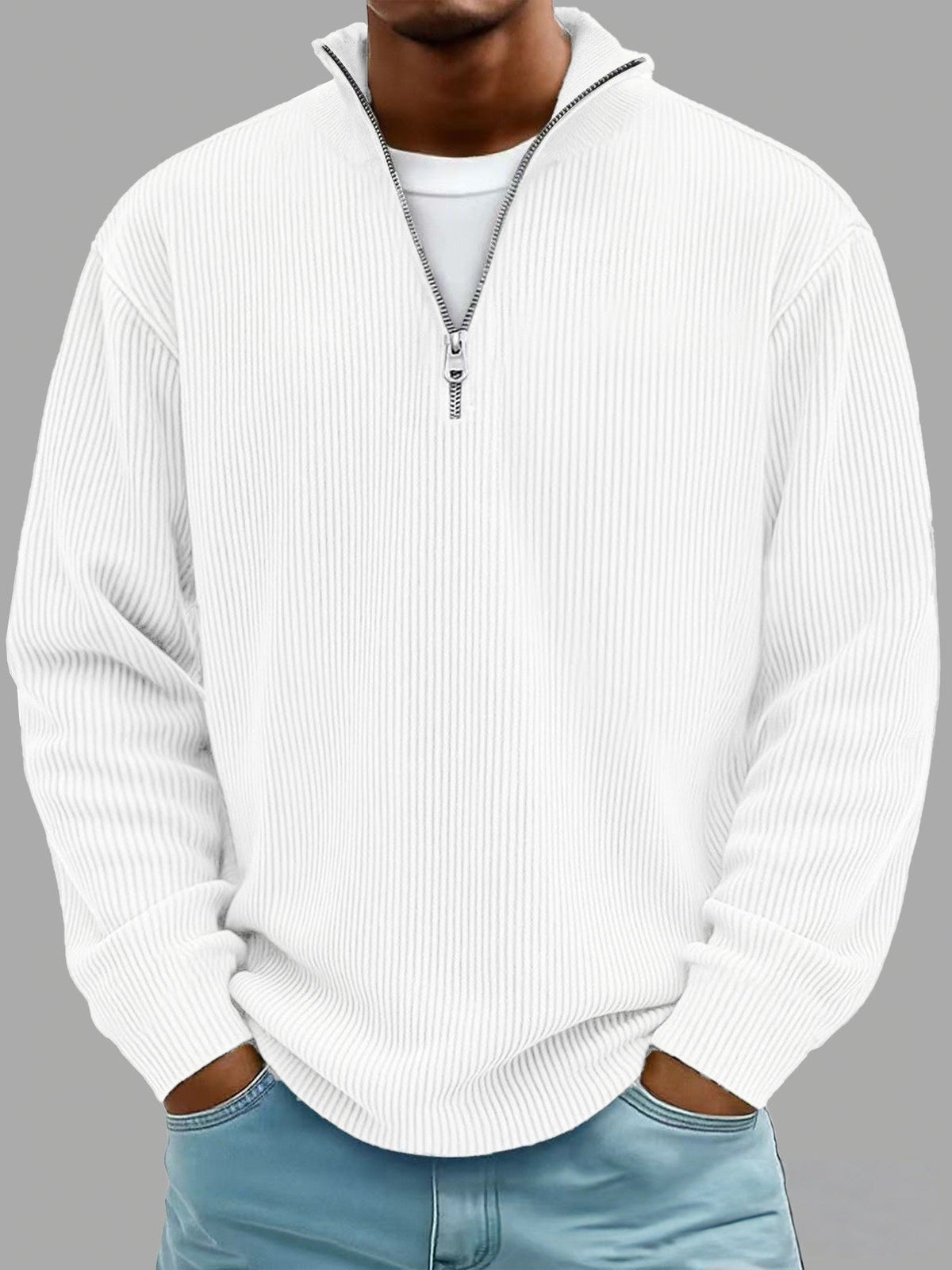 Amazon's 2025 Autumn And Winter New Men's Casual Stand-Up Collar Zipper Corduroy Long-Sleeved Men's Polo Shirt Sweatshirt