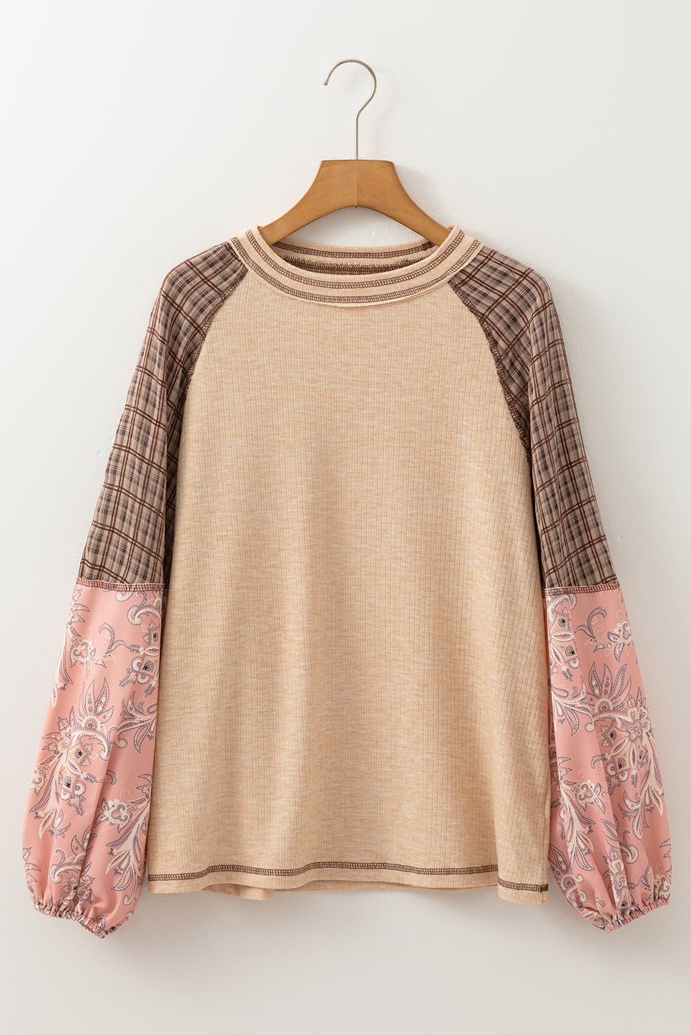 Blusa con retazos de punto acanalado, mangas raglán y estampados mixtos Jet Stream