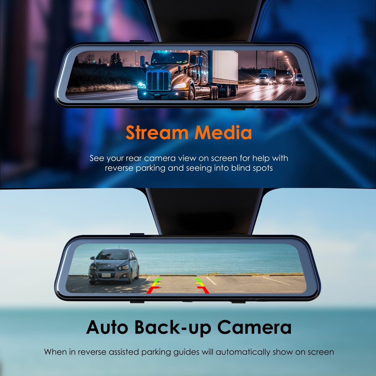 RexingUSA M2 MAX – Cámara de salpicadero de espejo de 2 canales con pantalla táctil IPS de 12”, 4K + 1080p, Wi-Fi, GPS, ADAS, grabación en bucle, cámara de respaldo, modo de estacionamiento, detección de colisiones