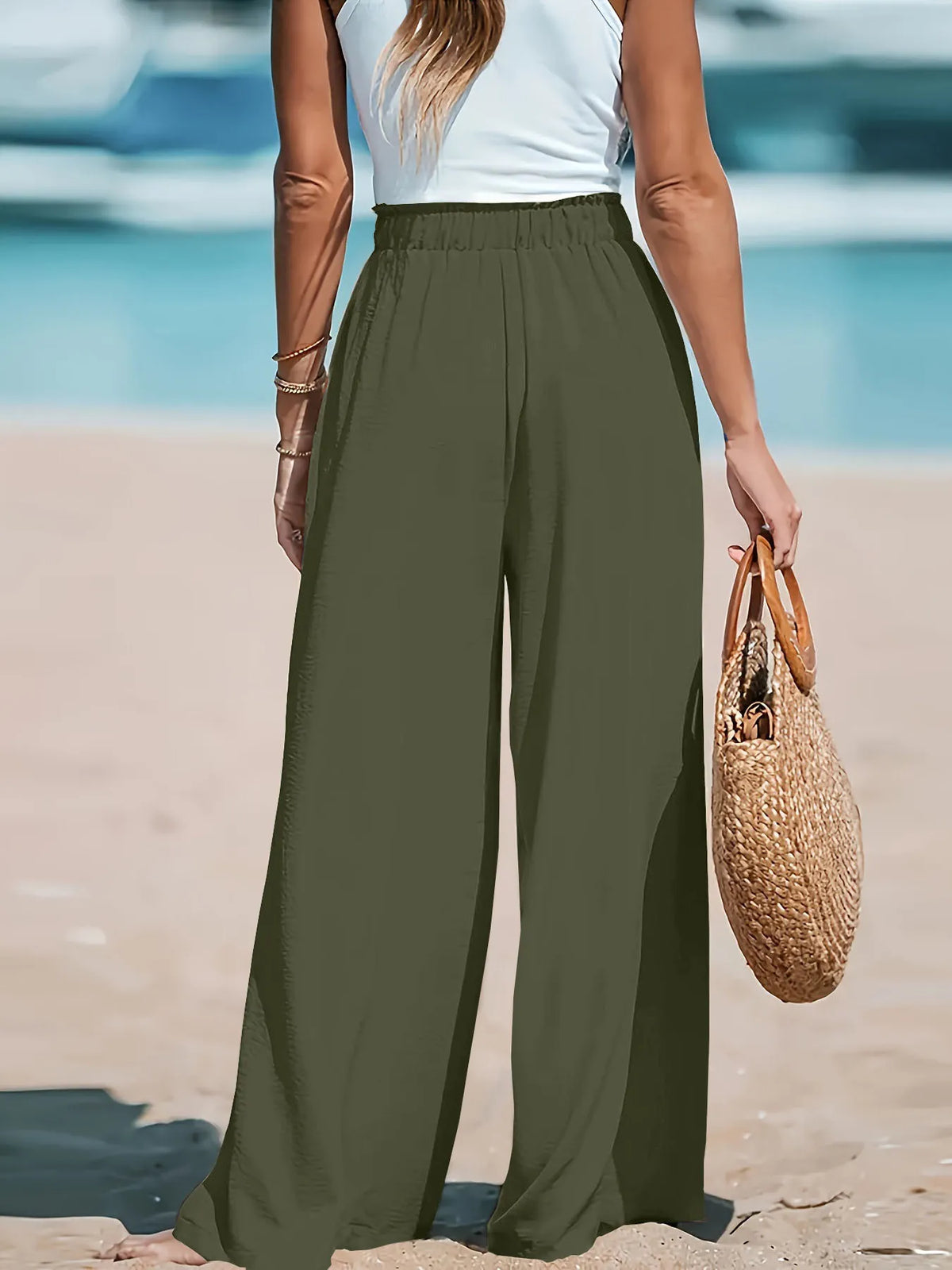 Full Size Drawstring Waist Wide Leg Pants Plus Size