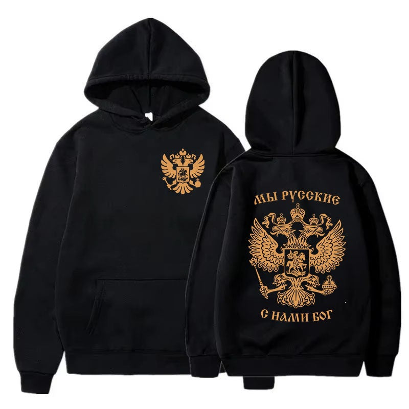 2026 Cross-border Autumn And Winter Hooded Sweatshirt With Double-Headed Eagle Print, Fashionable Loose Fit Versatile Hoodie