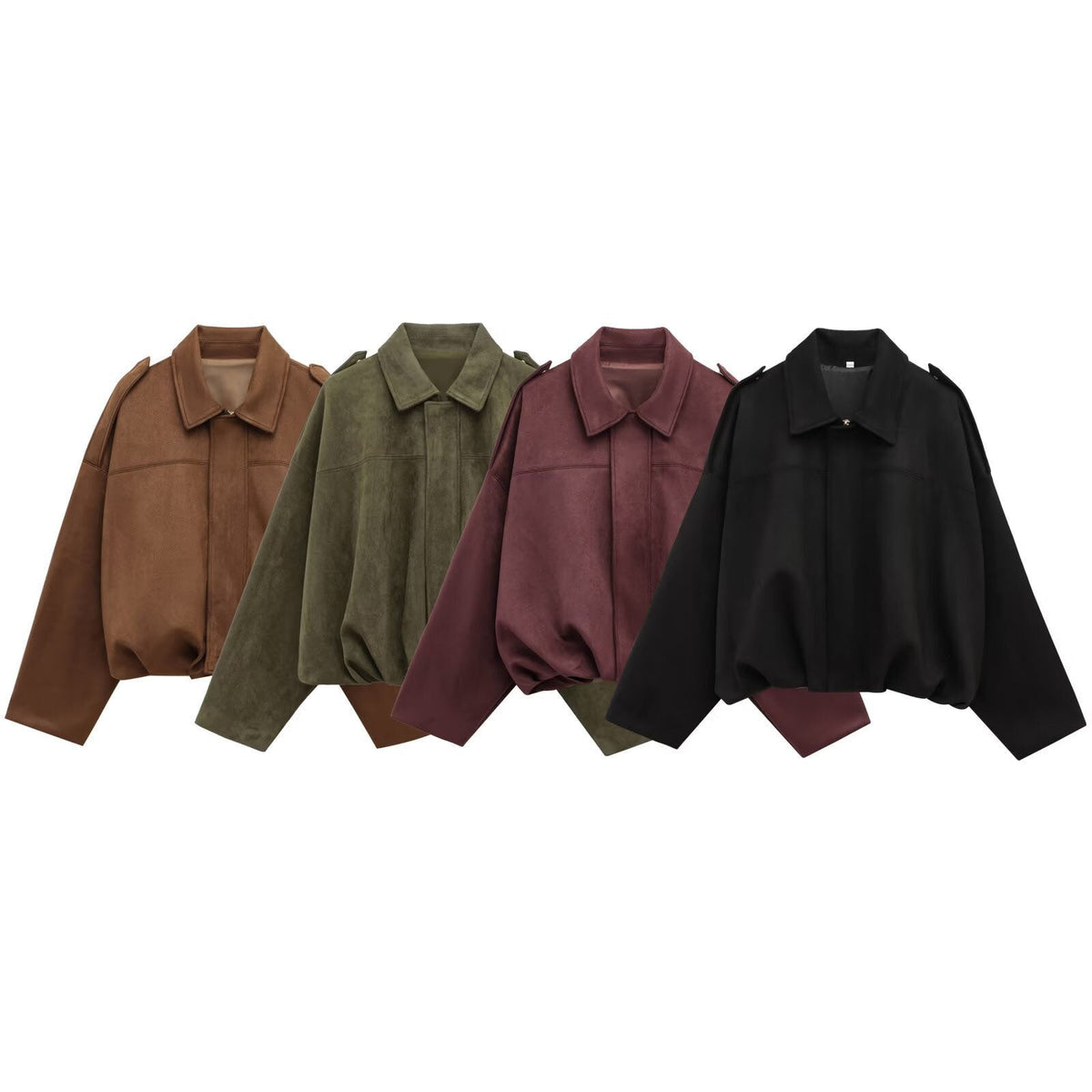2025 Autumn And Winter European And American Bomber Jacket Bat Sleeve Zipper Loose Suede Texture Tops Women's Casual Tops Women