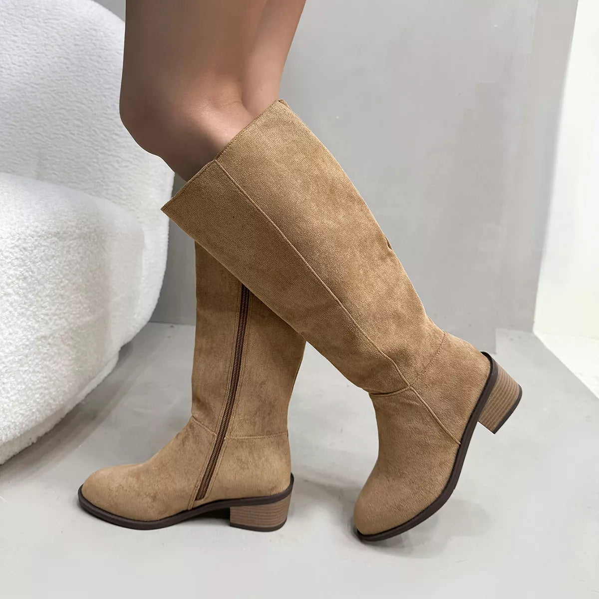 Side Zipper Closure Suede Knee-High Boots