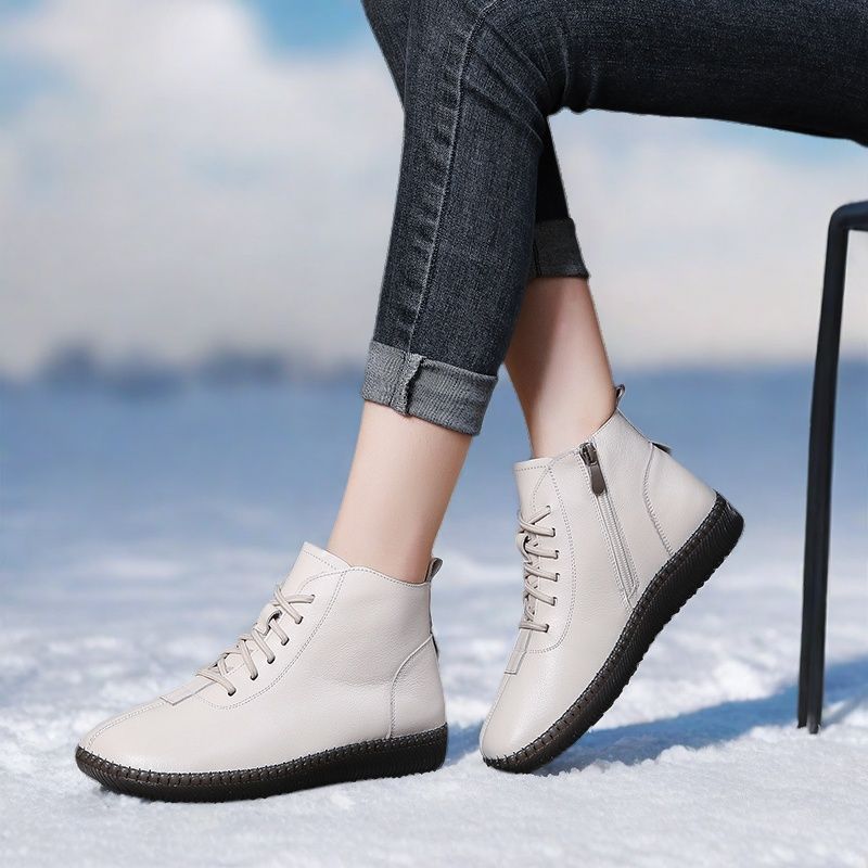 Botines planos de cuero genuino de suela blanda para mujer