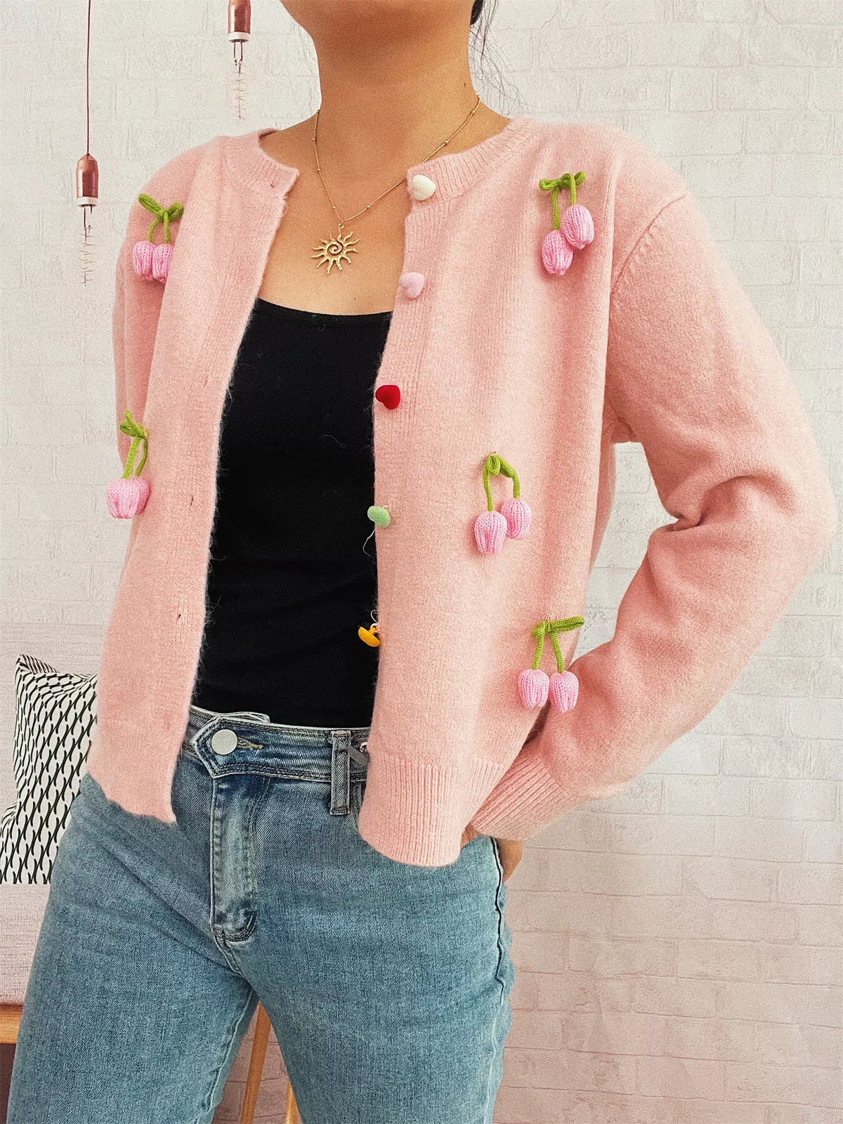 Flower Button Up Long Sleeve Cardigan
