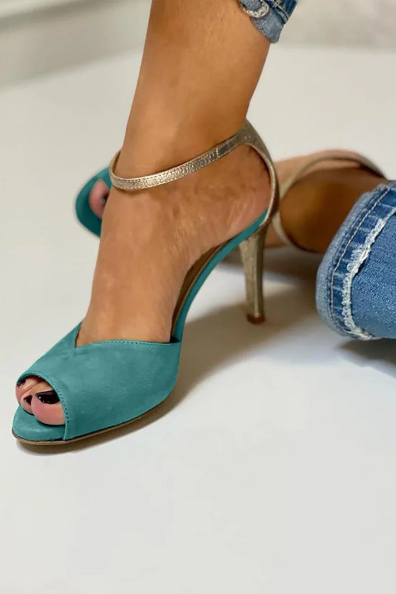 Women's Color Matching Ankle-Strap High Heels