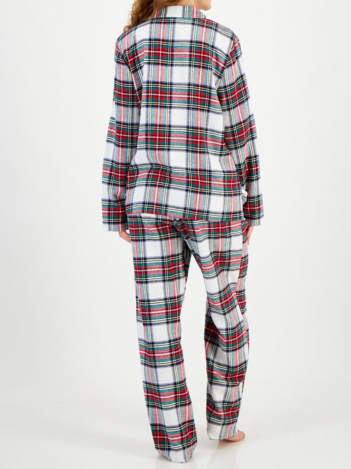 Conjunto de salón de camisa y pantalón con cuello de cuadros y botones
