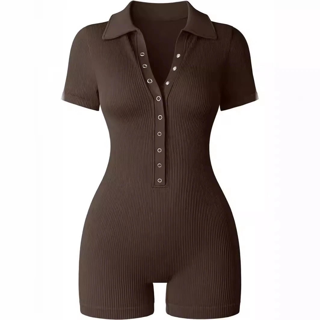 European And American Rib V-neck Elastic Waist-tightening Sports Women's Yoga Jumpsuit
