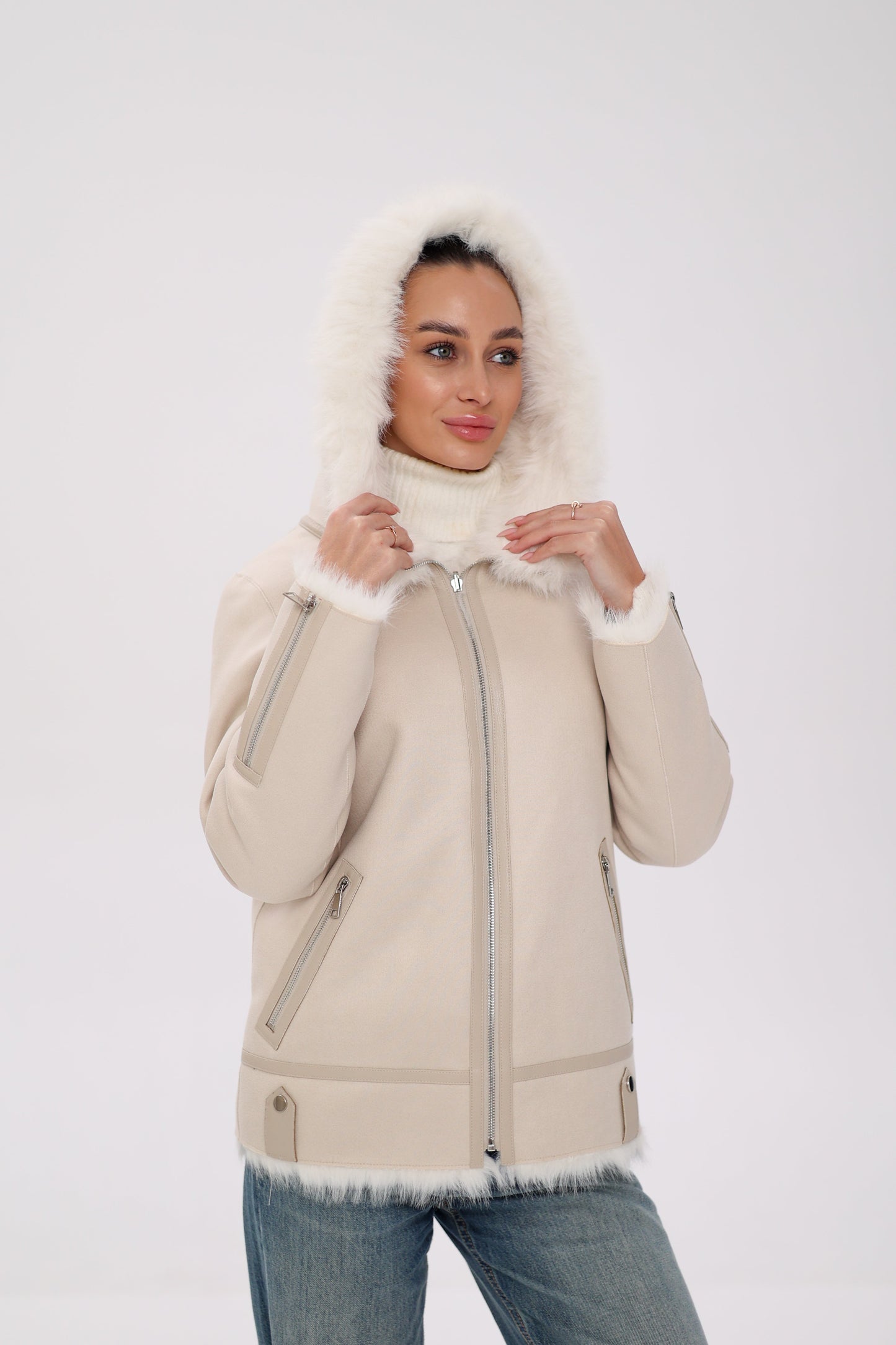 ⇆ Chaqueta Reversible con Capucha de Mezcla de Lana