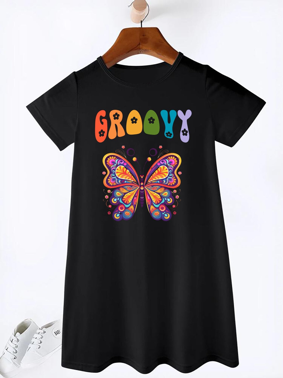 Groovy Butterfly Girls' Summer Dress (Front Printing)