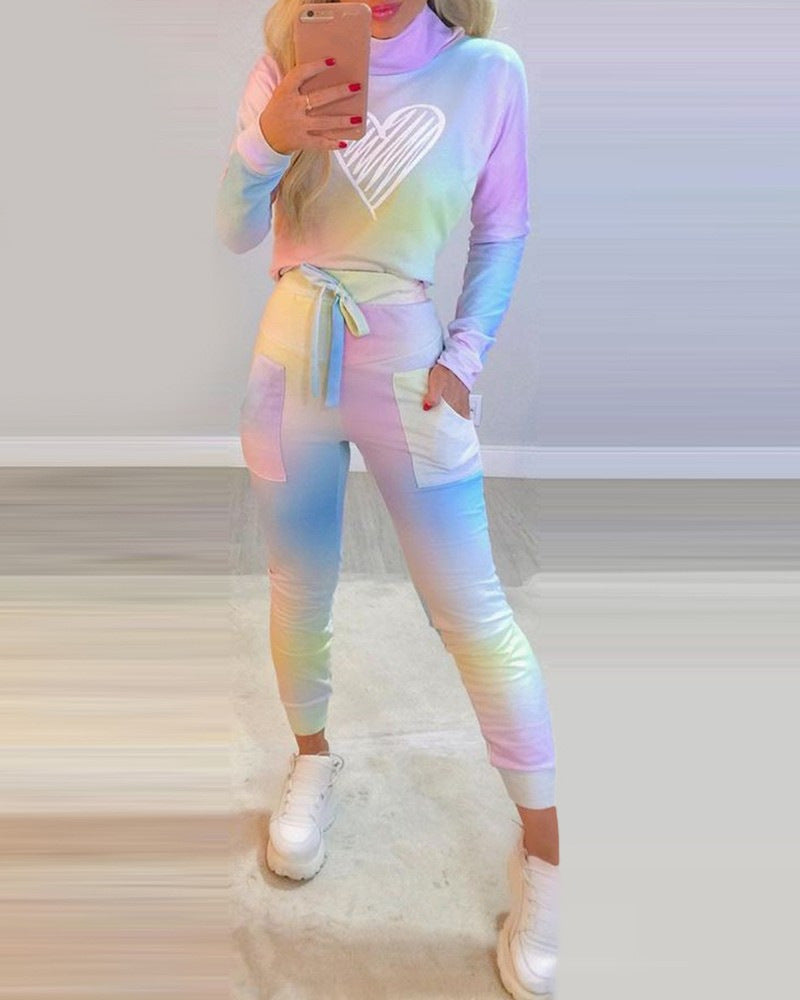 Women's Tie-dye Printed Love Casual Long-sleeved Top See size chart under “more details”