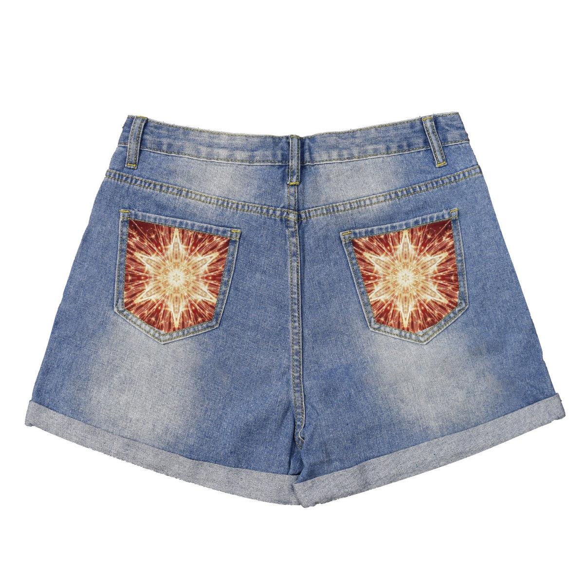 Fiery Star Light-Wash Blue Denim Shorts (Dual Pockets Print)