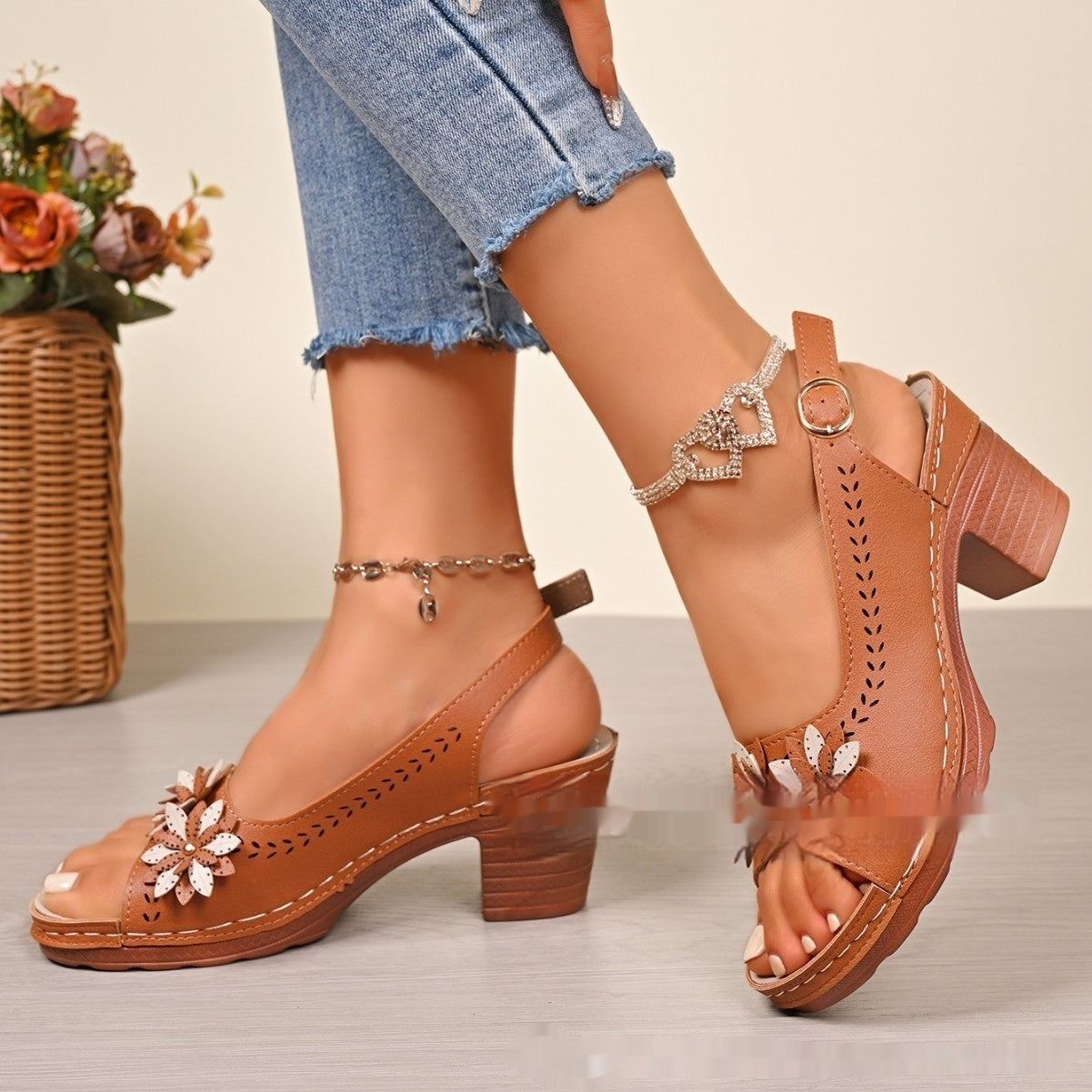Women's Floral High-Heel Slippers