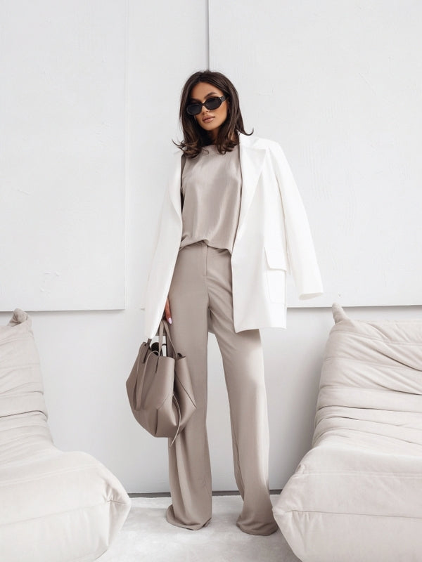 Women's 2 Piece Casual Set Short Sleeve T-Shirt Vest Loose Wide Leg Pants Seasonal Comfort