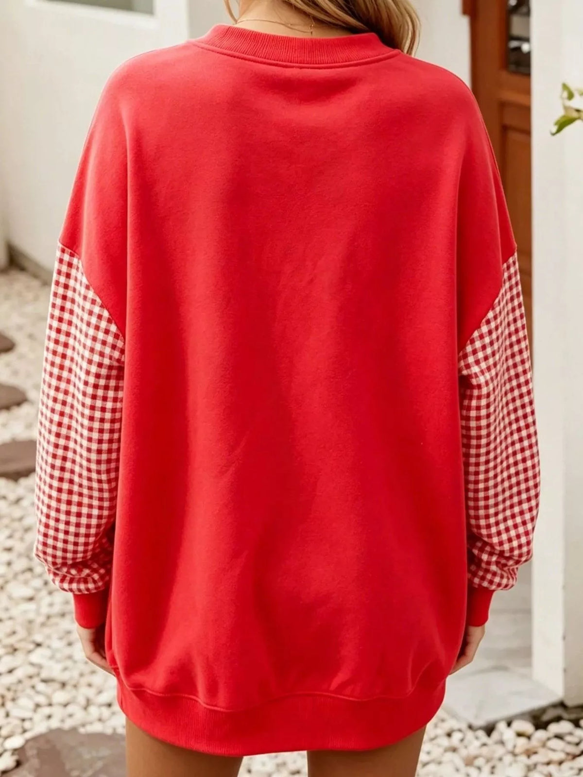 Contrast Gingham Long Sleeve Sweatshirt