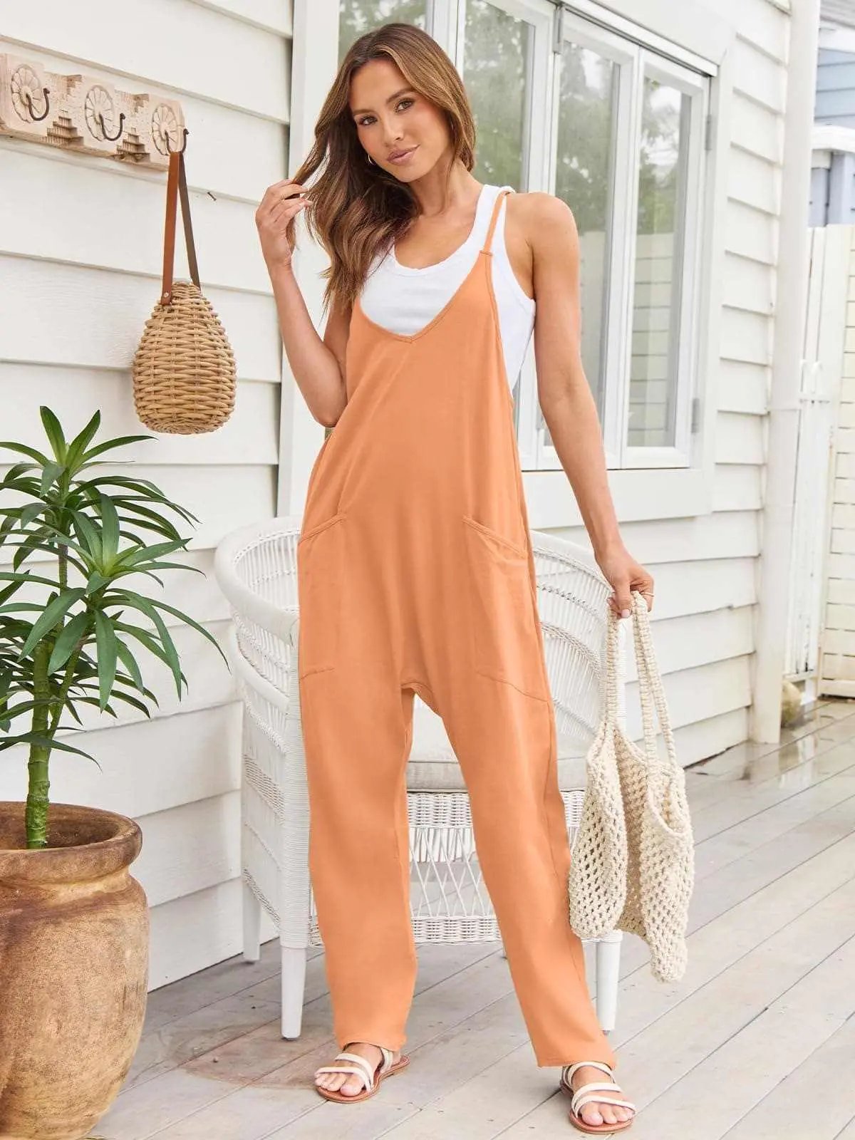 Accessories Trendsi V-Neck Jumpsuit Women's Casual Romper Comfy Pocket One-Piece