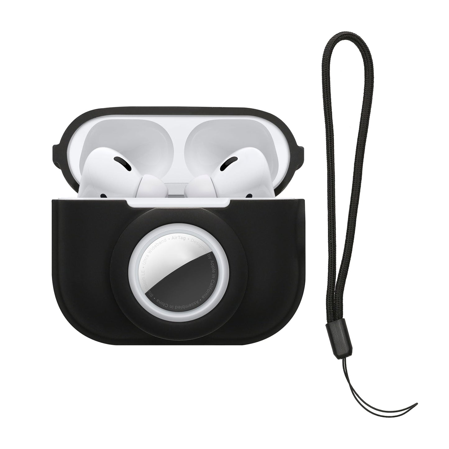 kwmobile Case Compatible with Apple Airpods Pro 2 Case with Apple Airtag Storage - Silicone Cover - Black